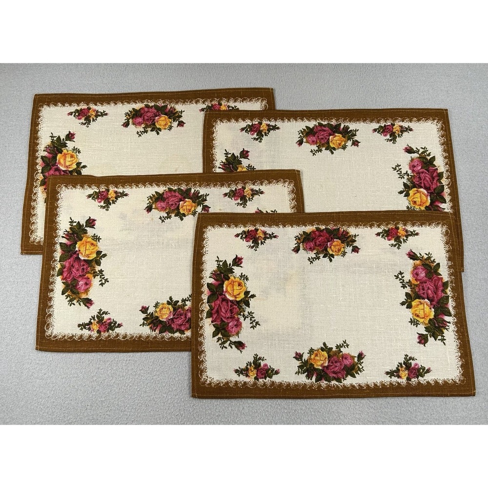 Vtg Royal Albert Old Country Roses Set of 4 Cloth Placemats 18"x12"